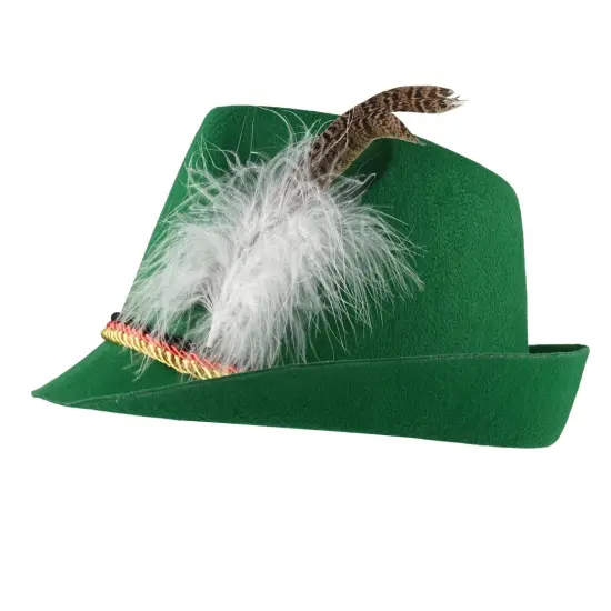 German Oktoberfest Alpine Fedora - Bavarian Swiss Green Traditional Trachten Felt Costume Hat with Feather for Kids and Adults {2}