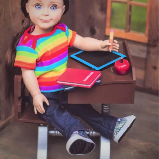 The Queen's Treasures 18 Inch Doll 1940&rsquo;s Wood School Desk and Accessories {5}