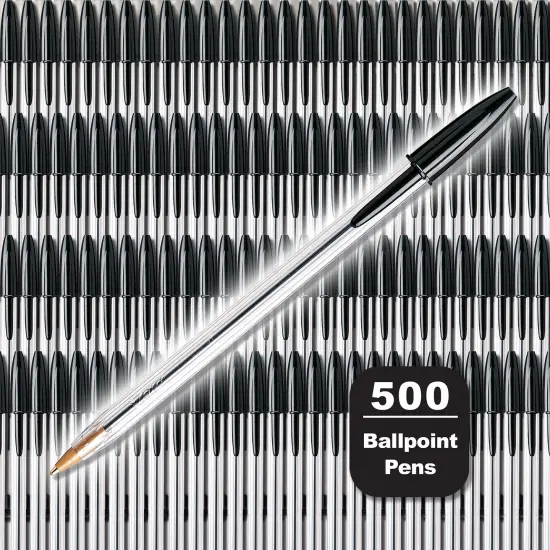 BIC Cristal Xtra Smooth Black Ballpoint Pens, Medium Point (1.0mm), 500-Count Pack of Bulk Pens, World's No. 1 Ball Pen {3}