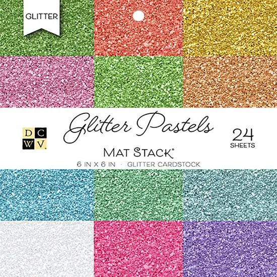 DCWV Single-Sided Cardstock Stack 6"X6" 24/Pkg-Glitter Pastels Solid, 12 Colors/2 Each {1}