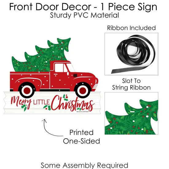 Big Dot of Happiness Merry Little Christmas Tree - Hanging Porch Red Truck Christmas Party Outdoor Decorations - Front Door Decor - 1 Piece Sign {6}