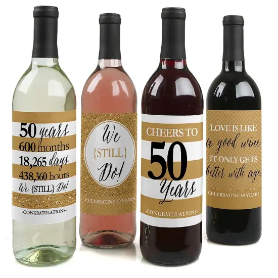 Big Dot of Happiness We Still Do - 50th Wedding Anniversary Decorations for Women and Men - Wine Bottle Label Stickers - Set of 4 {1}
