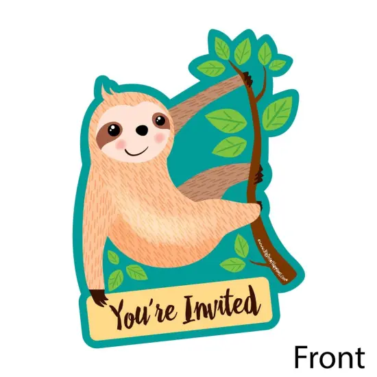 Big Dot of Happiness Let's Hang - Sloth - Shaped Fill-in Invitations - Baby Shower or Birthday Party Invitation Cards with Envelopes - Set of 12 {3}