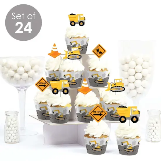 Big Dot of Happiness Dig It - Construction Party Zone - Cupcake Decor - Baby Shower or Birthday Party Cupcake Wrappers and Treat Picks Kit - Set of 24 {3}