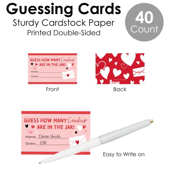 Big Dot of Happiness Happy Valentine&rsquo;s Day - How Many Candies Valentine Hearts Party Game - 1 Stand and 40 Cards - Candy Guessing Game {7}