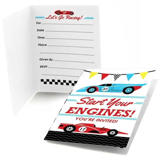 Big Dot of Happiness Let's Go Racing - Racecar - Fill In Race Car Birthday Party or Baby Shower Invitations (8 count) {1}