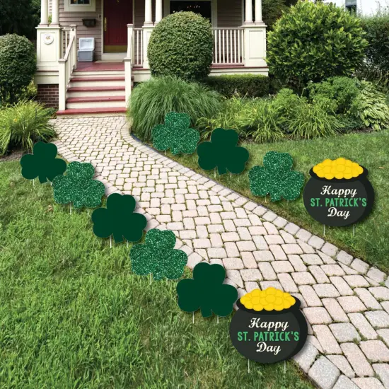 Big Dot of Happiness St. Patrick's Day - Shamrock and Pot of Gold Lawn Decorations - Outdoor Saint Paddy's Day Party Yard Decorations - 10 Piece {1}