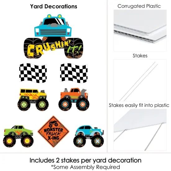 Big Dot of Happiness Smash and Crash - Monster Truck - Yard Sign and Outdoor Lawn Decorations - Boy Birthday Party Yard Signs - Set of 8 {6}