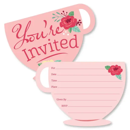 Big Dot of Happiness Floral Let's Par-Tea - Shaped Fill-In Invitations - Garden Tea Party Invitation Cards with Envelopes - Set of 12 {1}