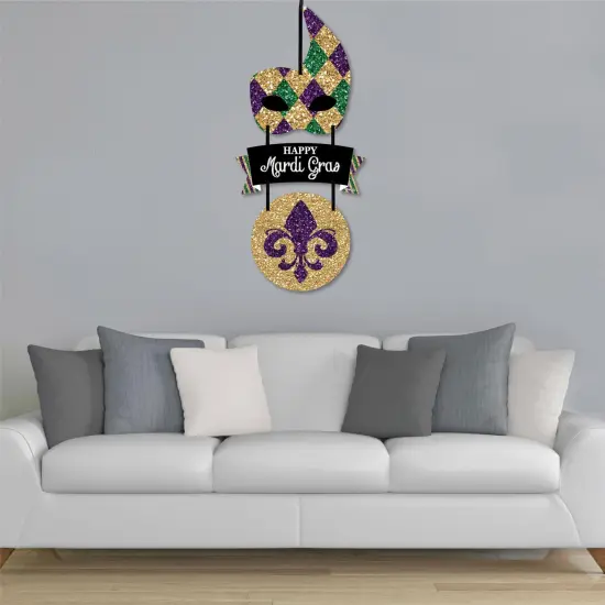 Big Dot of Happiness Mardi Gras - Hanging Porch Masquerade Party Outdoor Decorations - Front Door Decor - 3 Piece Sign {4}