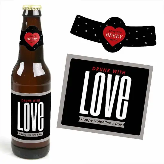 Big Dot of Happiness Conversation Hearts - Valentine's Day Decorations for Women and Men - 6 Beer Bottle Label Stickers and 1 Carrier {4}
