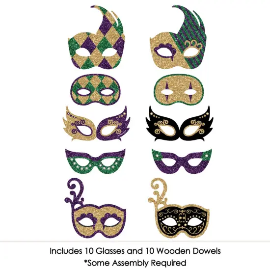 Big Dot of Happiness Mardi Gras Masks & Glasses - Paper Card Stock Masquerade Party Photo Booth Props Kit - 10 Count {3}