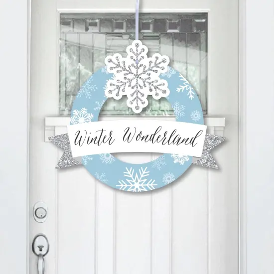 Big Dot of Happiness Winter Wonderland - Outdoor Snowflake Holiday Party and Winter Wedding Decor - Front Door Wreath {1}