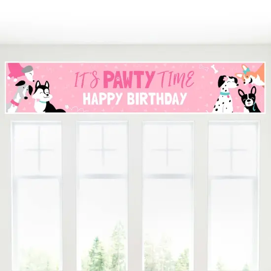Big Dot of Happiness Pawty Like a Puppy Girl - Pink Dog Happy Birthday Decorations Party Banner {6}