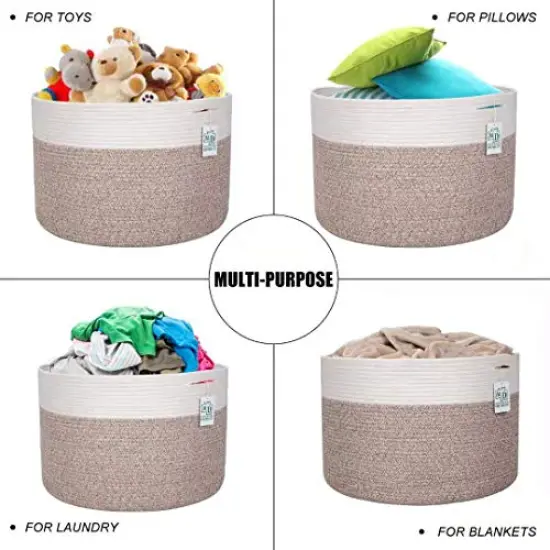 MINTWOOD Design Extra Large 22 x14 Inches Decorative Woven Cotton Rope Basket, Laundry Basket, Blanket Basket, Dog Toy Storage Baskets Bin, Laundry Hamper, Towel Basket, Light Brown {4}
