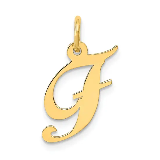 14K Yellow Gold Small Fancy Script Initial F Charm Jewerly 16mm x 13mm {1}