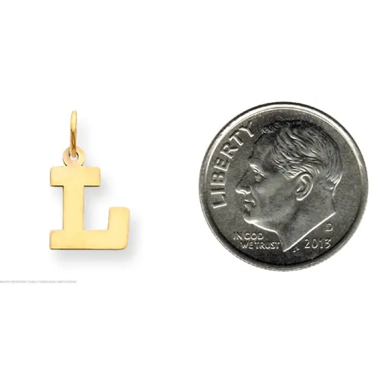 14K Yellow Gold Small Block Intial Letter L Charm Jewerly 18mm x 10mm {2}