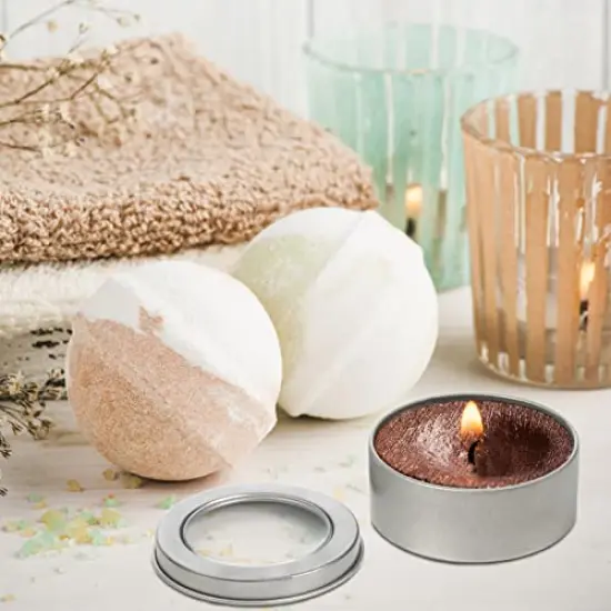 30 Pack 2 Ounce Metal Tin Cans - Round Empty Containers with Clear Top for Candles, Arts & Crafts, Storage in Kitchen & Office Use {4}