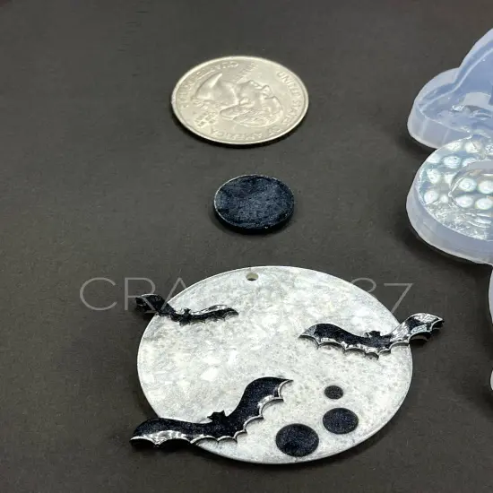 Moon and Bats Dangle Earring Silicone Mold Layer(C4) {3}