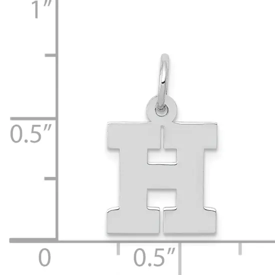14K White Gold Small Block Intial Letter H Charm Jewerly 18mm x 10mm {4}