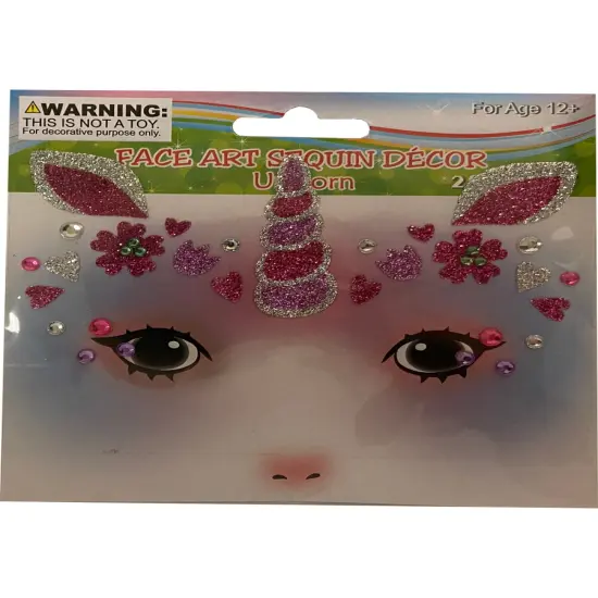 Face Art Unicorn Sequin And Temporary Tattoos Costume Accessory {1}