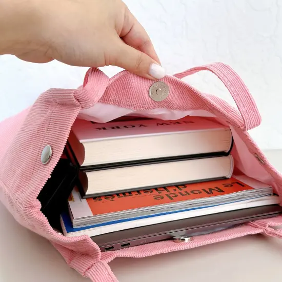 Wrapables Corduroy Tote Bag, Casual Everyday Shoulder Handbag, 2pc Pink/Purple {6}