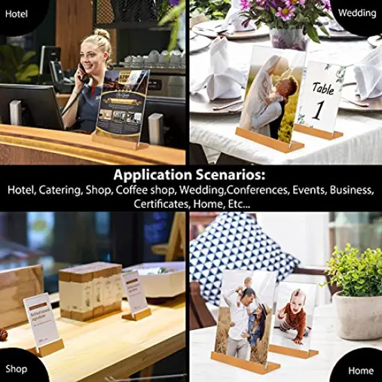 3 Pack 5x7 Acrylic Sign Holder Slant Back Design L Shape Clear Acrylic Frames Wood Base, Table Menu Display Stand Flyer Display for Desk Display (Optional 8.5x11/5x7 Inch L/T Shape) {3}