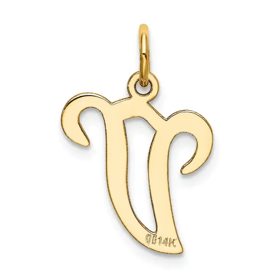 14K Gold Polished Fancy Initial Letter V Charm Pendant Jewerly 20mm x 11mm {4}