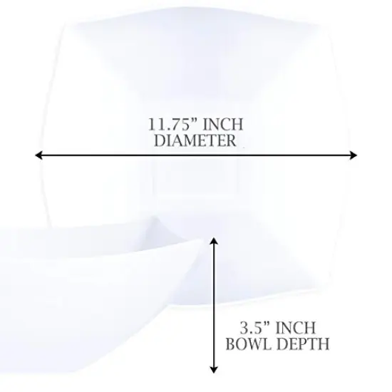 Disposable 128 ounce Square Serving Bowls, Party Snack or Salad Bowl, Extra Large Plastic Elegant White Pack of 4 {4}