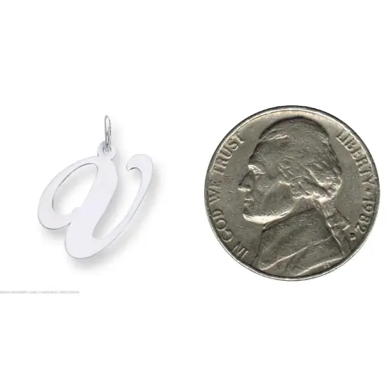 14K White Gold Large Fancy Script Initial V Charm Jewerly 22mm x 17mm {2}