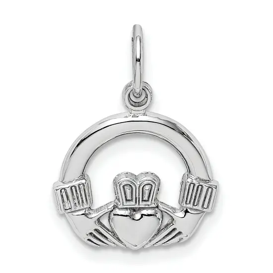 14K White Gold Claddagh Charm Irish Pendant Jewelry 20mm x 14mm {1}