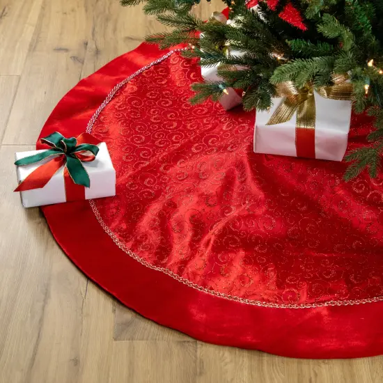 Northlight 48" Red Glittered Swirl Christmas Tree Skirt {1}
