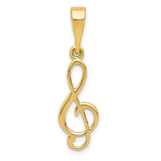 14K Yellow Gold Polished Treble Clef Charm Jewelry 30mm x 10mm {1}