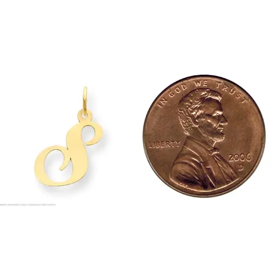 14K Yellow Gold Medium Fancy Script Initial S Charm Jewerly {2}