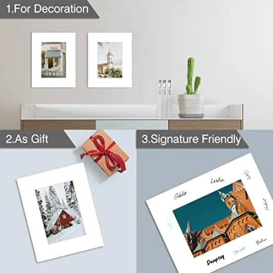 Art Pack of 10, Acid-Free White Pre-Cut 8x10 Picture Mat for 5x7 Photo with White Core Bevel Cut Frame Mattes {5}