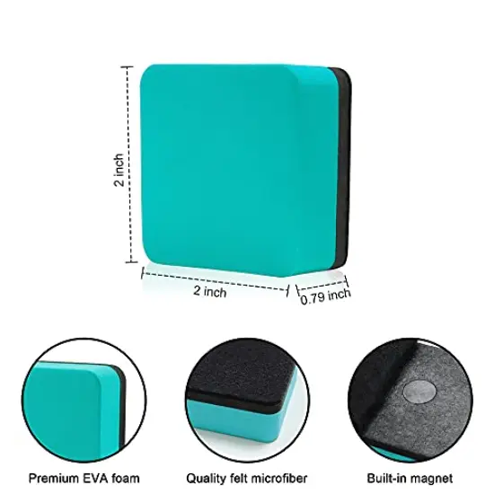 48 Pack ,Mini Dry Erase Erasers, Magnetic Whiteboard Dry Erasers Chalkboard Cleaner Wiper for Kids and Classroom Teacher Supplies, Home and Office (2 x 2 Inch) Green {6}