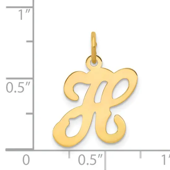 14K Gold Polished Fancy Initial Letter H Charm Pendant Jewerly 20mm x 11mm {5}