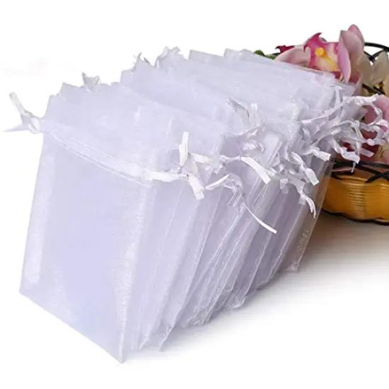 100PCS Premium Sheer Organza Bags, White Wedding Favor Bags, 4x4.72 Jewelry Gift Bags for Party, Jewelry, Christmas, Festival, Bathroom Soaps, Makeup Organza Favor Bags Wrapping Supplie {2}