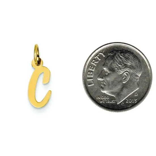 14K Yellow Gold Small Script Initial Letter C Charm Jewerly 17mm x 8mm {2}