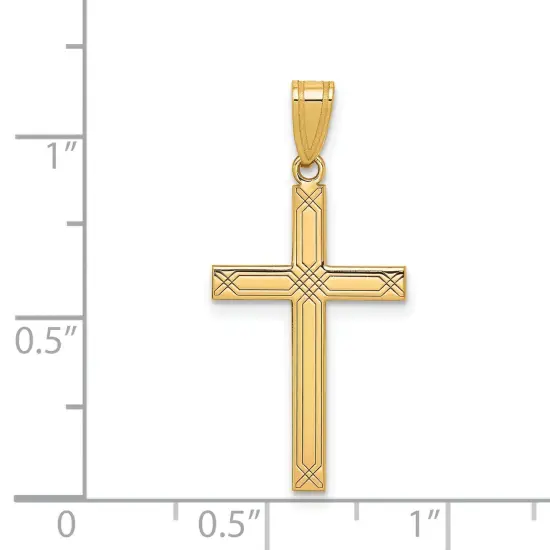 14K Yellow Gold Cross Charm Pendant Religious Jewerly 29mm x 15mm {2}