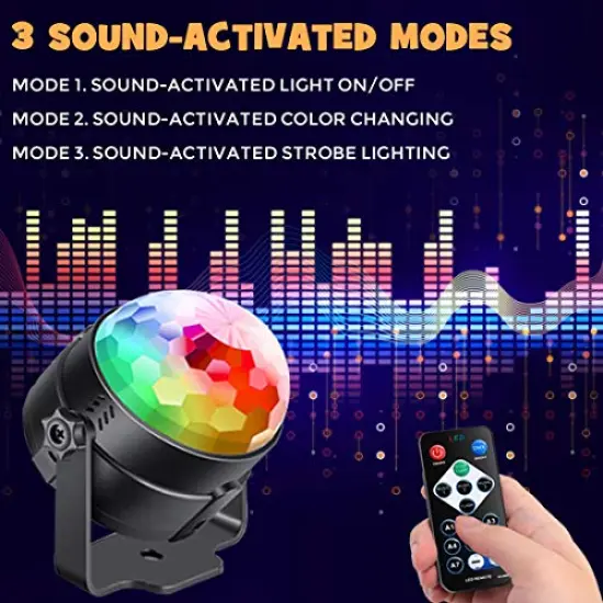 [2-Pack] RGB Disco Ball Lights with Remote Control, Sound Activated DJ Lighting, Strobe Lamps with 7 Modes for Home, Dance Parties, Bars, Karaoke, Christmas, Weddings, and Clubs {5}