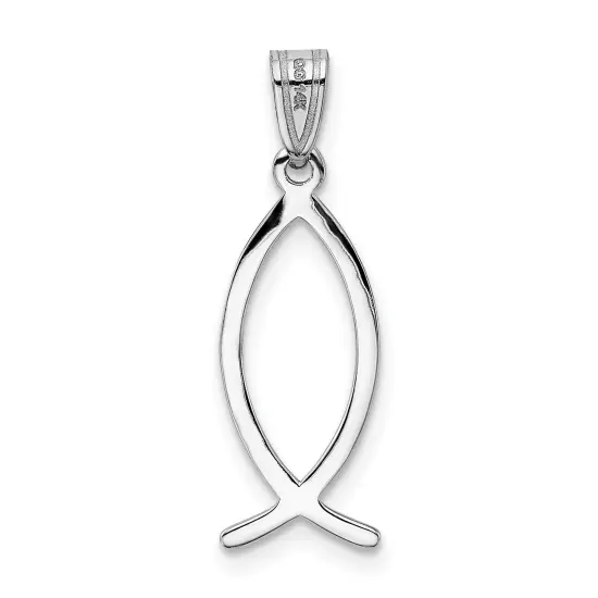 14K White Gold Ichthus Fish Charm Pendant Religious Jewerly 23mm x 8mm {4}