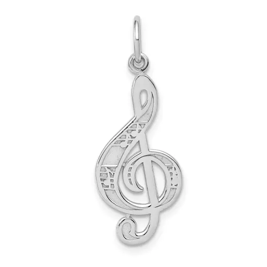 14K White Gold Treble Clef Charm Music Pendant Jewelry 28mm x 10mm {1}