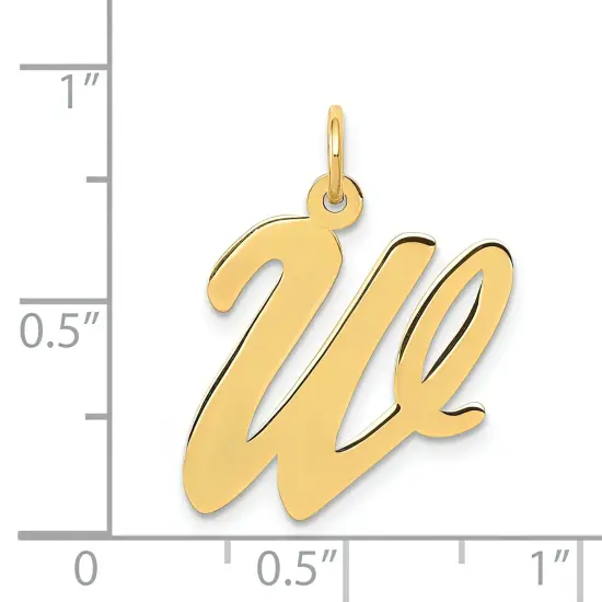 14K Yellow Gold Large Script Initial Letter W Charm Jewerly 22mm x 12mm {5}
