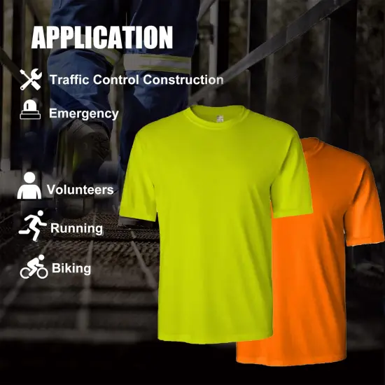 RADYAN&reg; Short Sleeve Safety Work Shirt for Men High Visibility Cotton Blend Crewneck Construction Tee {4}