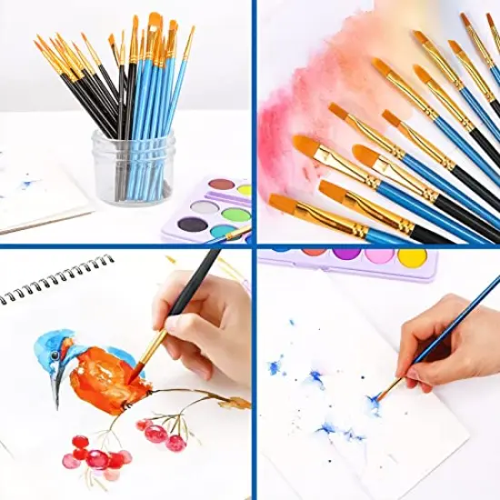 Acrylic Paint Brush Set 2 Packs/20 Pieces Watercolor Brushes Nylon Hair for All-Purpose Oil and Watercolor Painting Artists (Black and Blue) {5}
