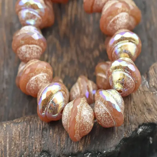 *12* 10x12mm Silver AB Washed Apricot Saturn Beads {3}