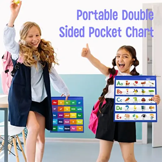 Desktop Pocket Chart, 120 Dry-Erase Double Sided Cards Includes 26 Letters with Images and 120 First Words, Self-Standing Tabletop Pocket Chart for Kids Teacher Classroom Home Use (13 X 12inch) {3}