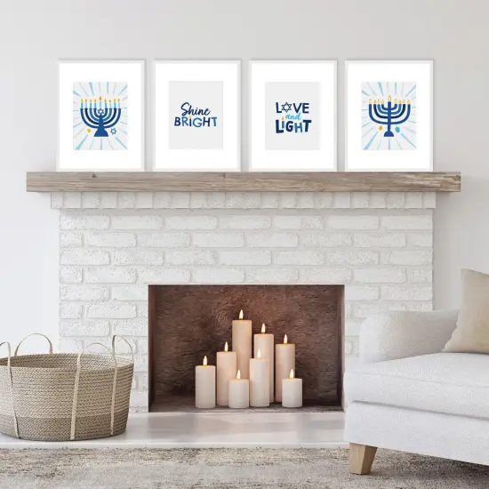 Big Dot of Happiness Hanukkah Menorah - Unframed Chanukah Holiday Linen Paper Wall Art - Set of 4 - Artisms - 8 x 10 inches {3}