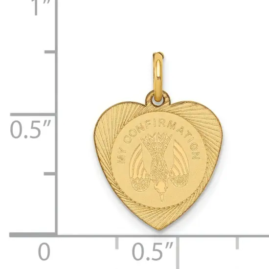 14K Yellow Gold My Confirmation Heart Charm Pendant Jewerly 19mm x 13mm {6}